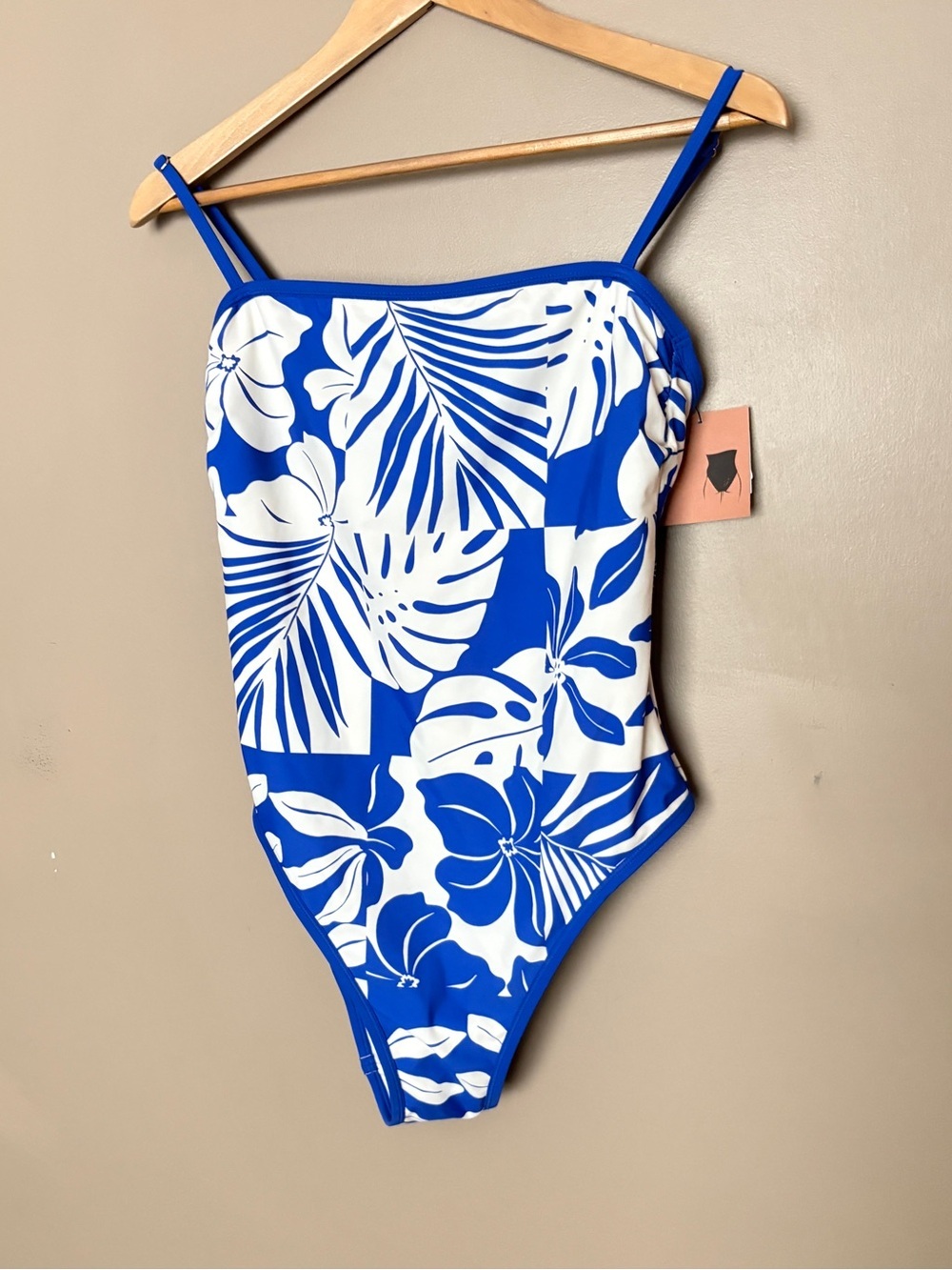 Shade & Shore tropical blue white one piece swimsuit vacation resort sz L NWT